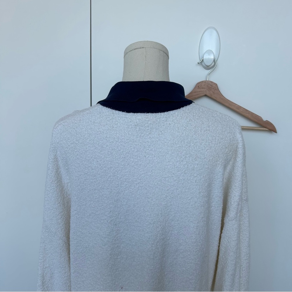 Vintage Escada White & Navy Terry Sequin Collar Button Up Long Sleeve Polo - Picture 13 of 16